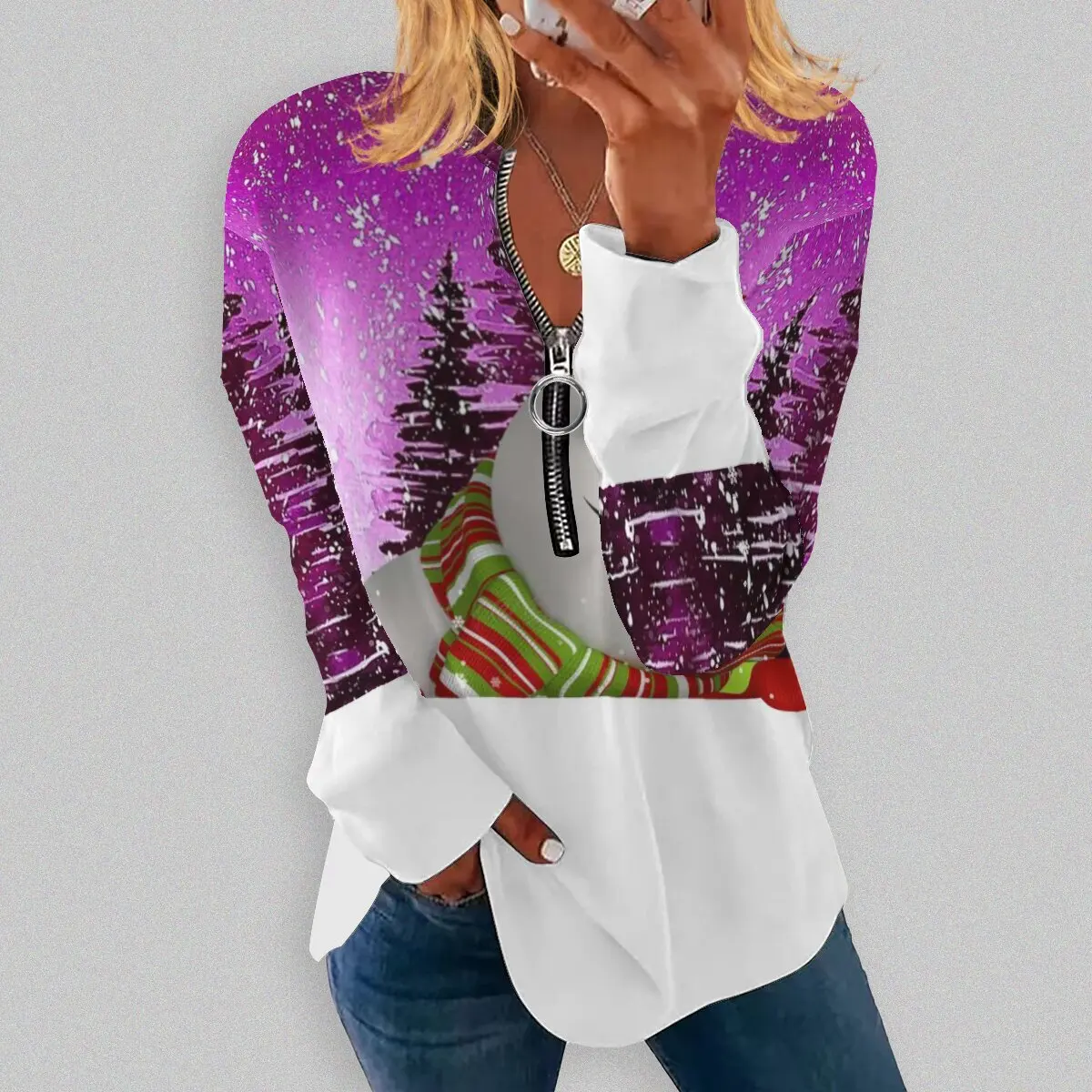 

Женский Свободный Топ со змеиным рисунком, с круглым вырезом и длинным рукавом