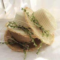 new summer girl woman beach outdoor sunscreen casual fashion retro flower decoration simplicity weaving grass hat fisherman hat