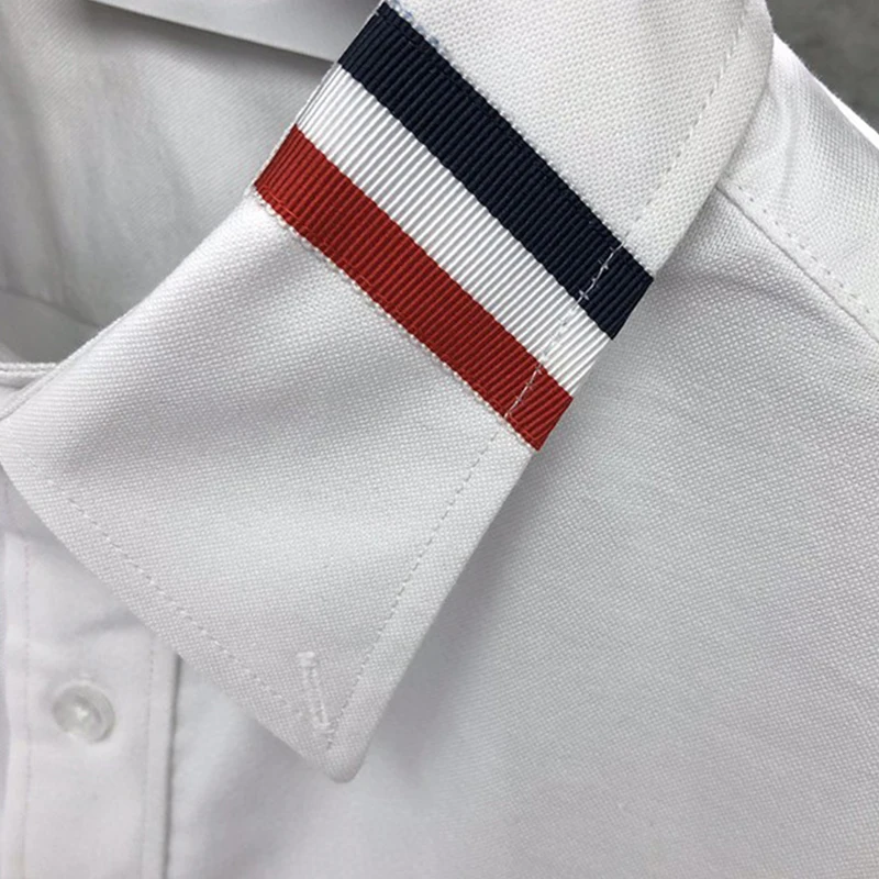 TB THOM Men's Shirt White Fashion Top Brand Striped Collar Casual Oxford Fine Cotton Long Sleeve High Quality Women's Shirts