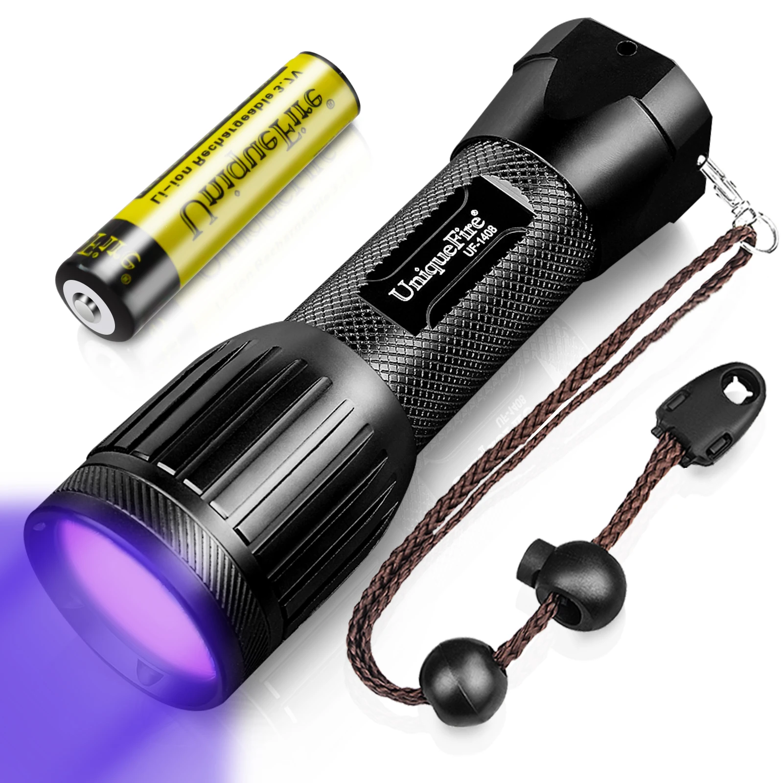 UniqueFire 1408 UV 365nm Flashlight Ultraviolet Inspection Torch Pet Urine Stains Fluorescent Agent Detector Scorpion Bed Bug