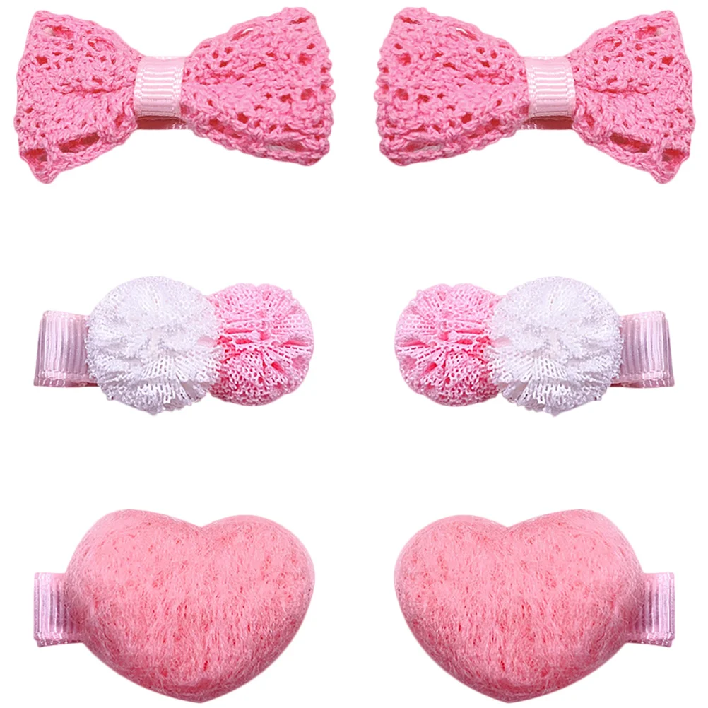 

3 Pairs Girl Hair Clips Bow Small Toppers Elastic Heart Cloth Accessories Girls