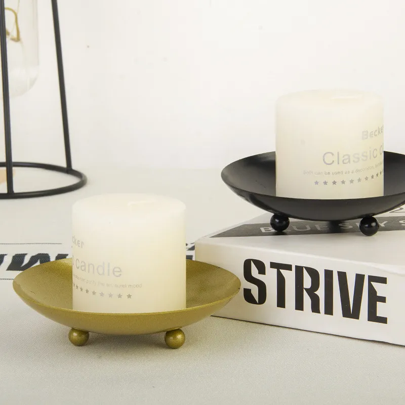 S Plated Wedding Party Festival Candlestick Holder Decor Metal Plate Black Gold Round Romantic Home Candle Decor