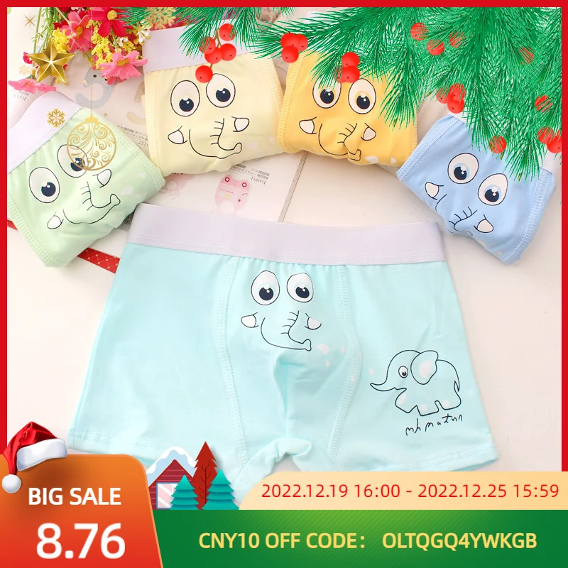 4pcs Briefs for Boys Elephant Panties Funny Seamless Cartoon Printed Soft Elastic Cotton European and American Children's Boxers