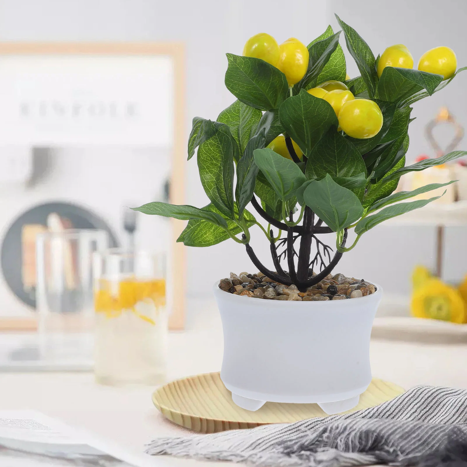 

Artificial Plants Indoor Small Lemon Bonsai Simulated Tree 10x10x25cm Fake Decor Ornaments Plastic Home Household Office