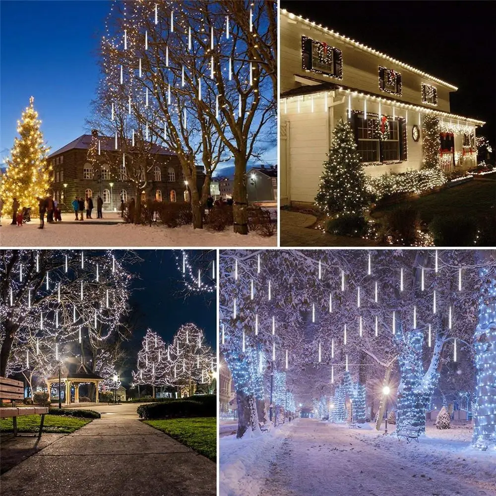 

8 Tubes LED 30cm Meteor Shower Solar Lamp Falling Rain Fairy String Lights Ultra Bright Drop For Outdoor Room Decoration Light
