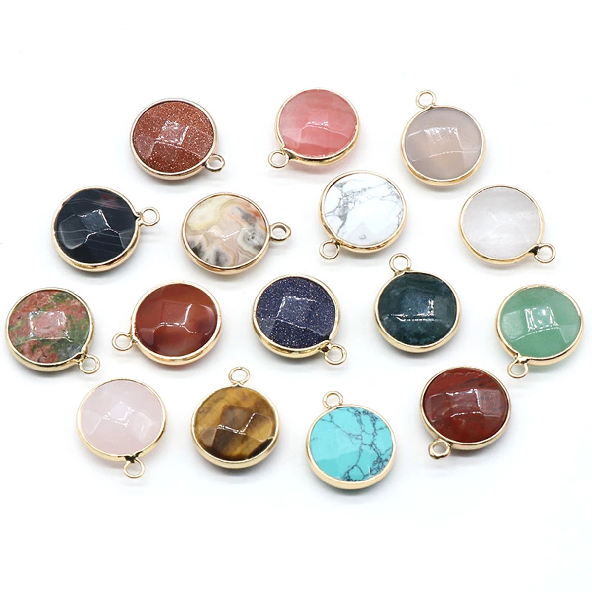 

Natural Stone Round Faceted Pendant Gemstone Exquisite Charms for Jewelry Making Diy Boutique Bracelet Necklace Accessories