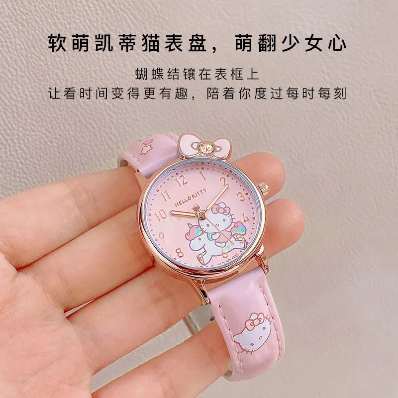 Детские часы ZGO Sanrio Hello Kitty для девочек милый розовый кожаный ремешок