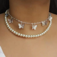 fashion multilayer pearl choker butterfly necklace for women vintage heart coin jewelry statement female clavicle chain new gift