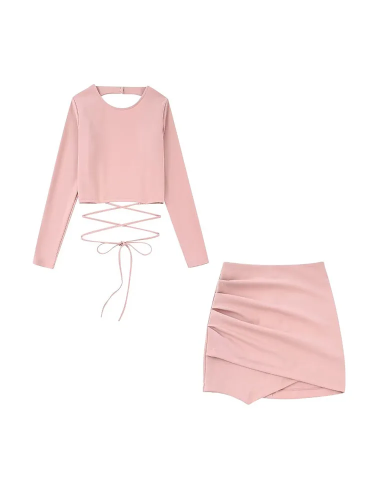 

Women 2022 Autumn New Fashion bow-embellished crop top Vintage crew Neck Long Sleeve Female Pullovers Chic Tops