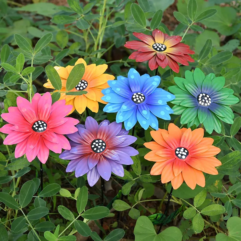 

Metal Sunflower Flower Garden Yard Planter Landscape Lawn Yard Art Colorful Whimsical Flower Stick Garden Decoration Outdoor