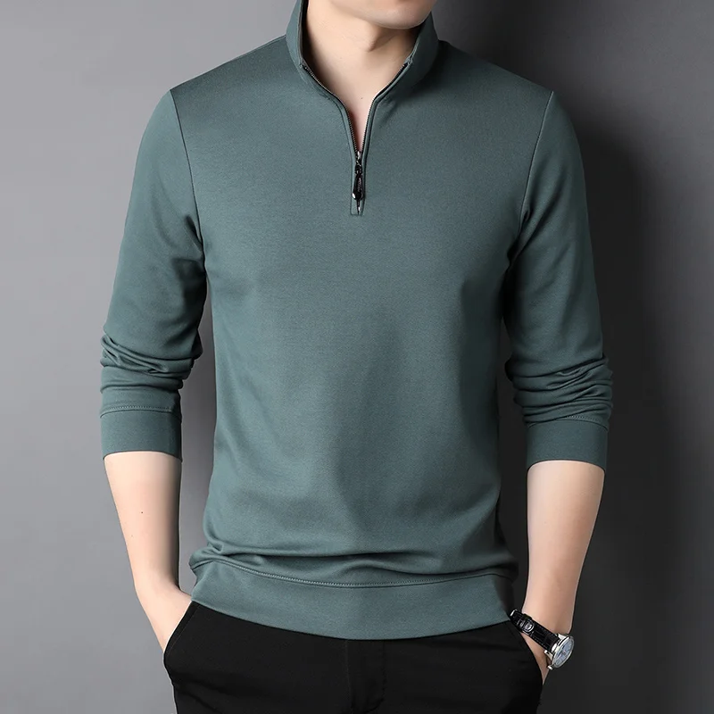 

Top Grade 2023 New Fashion Brand Luxury Zipper Polo Shirt Men Casual Plain Korean Solid Color Long Sleeve Tops Mens Clothing