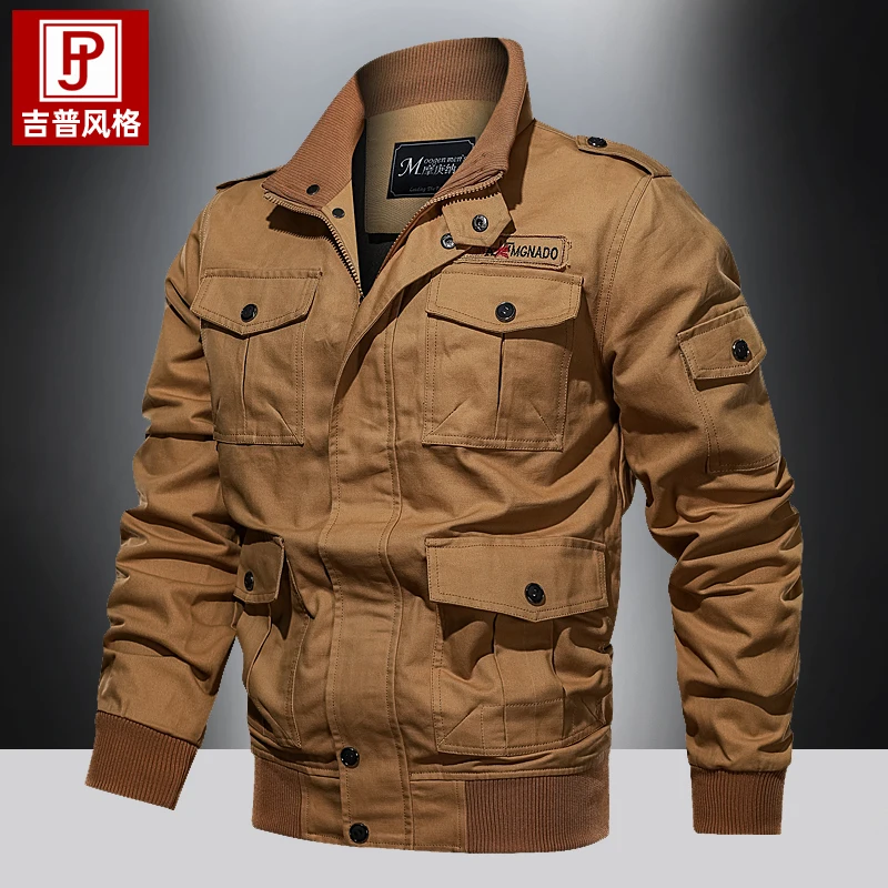

Autumn and Winter Jacket Men's Cotton Washed Military Outfit Stand Collar Pilot Cotton Jacket Large Spring Youth