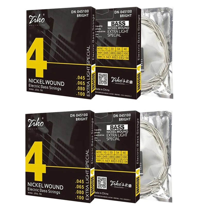 

2 Set Ziko Electric Bass Guitar 4 String Bass Guitar Strings 6 Nickel Would Professional Strings DN-045100