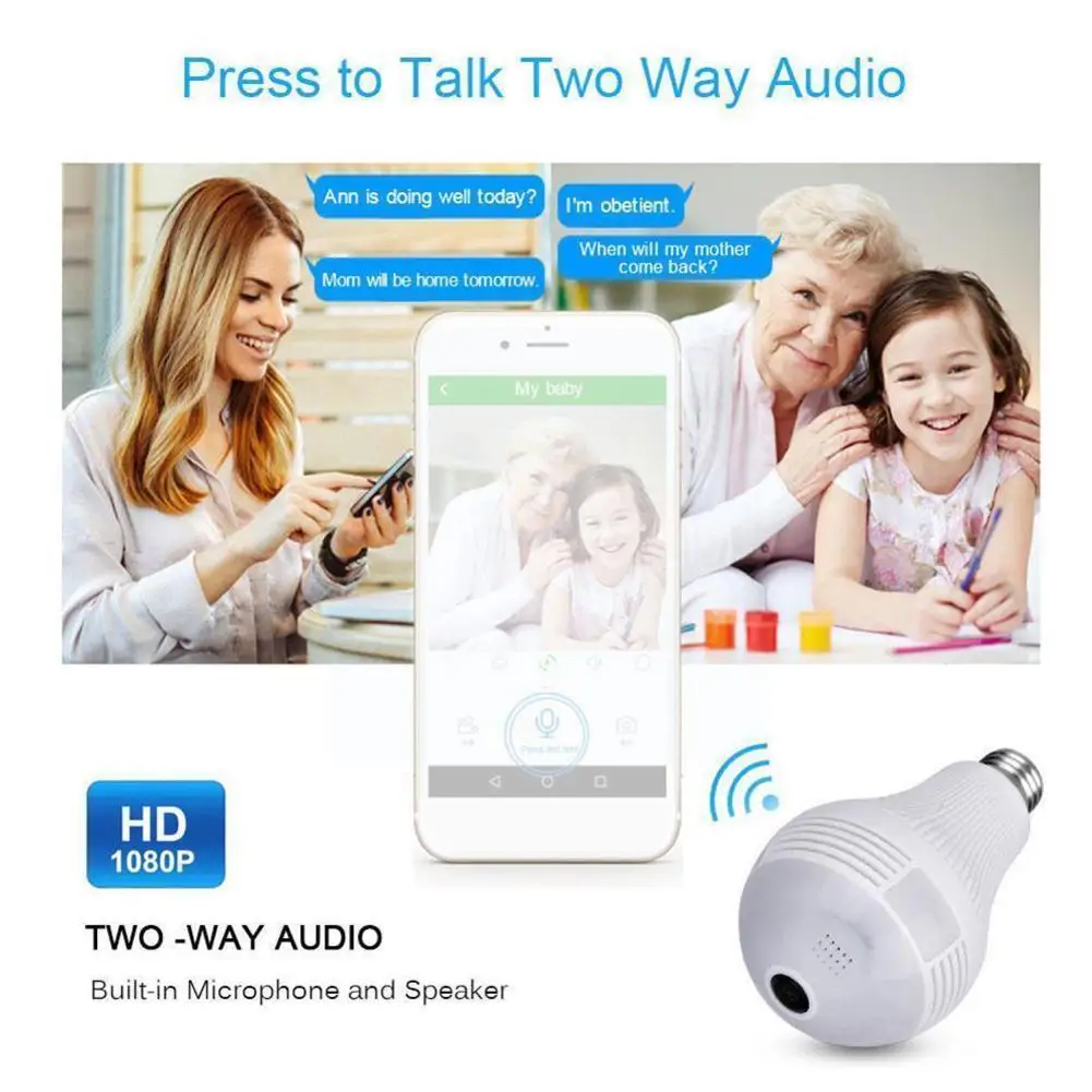 

Camera Bulb 360 °surveillance Camera Light 1080p 360° Ip Panoramic Night Fisheye Camera Cctv Bulb Secu M2y9