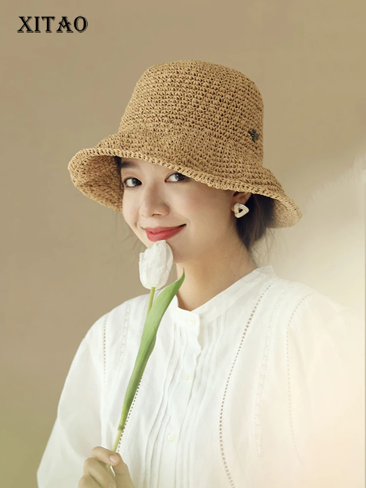 

XITAO Straw Weave Bucket Hats Fashion Sun Protection Hollow Out Breathable Crochet Casual Hats Summer New All-match WLD8274