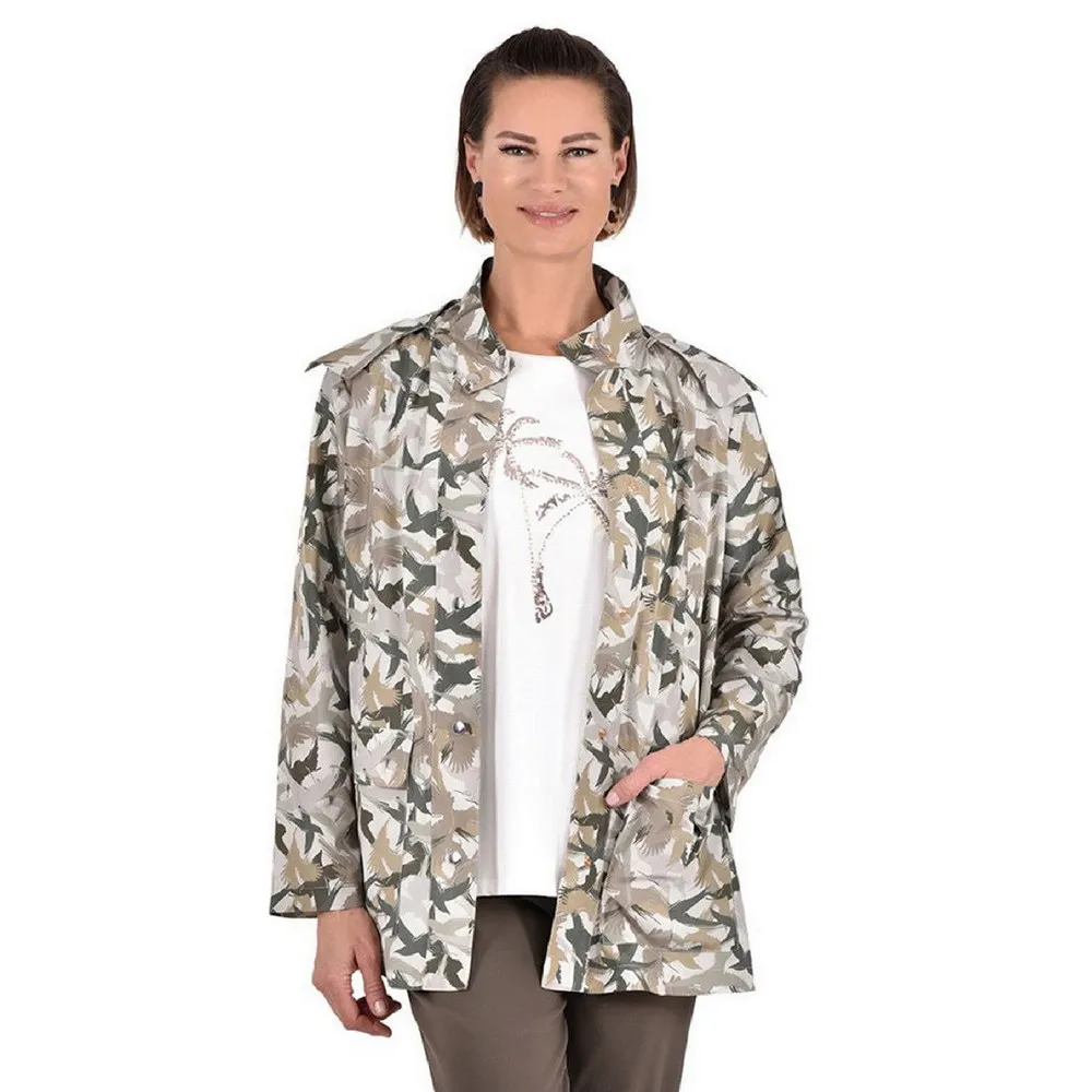 Fierte Women Plus Size Coats CcNada Hood Zipper Closure Unlined Military Pattern Thin Spring Autumn Casual