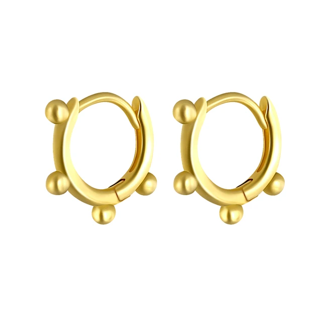 Elegant 925 Sterling Silver Geometric Bead Rivet Piercing Earrings for Women Round Cross Small Hoop Earrings INS Ear Jewellery