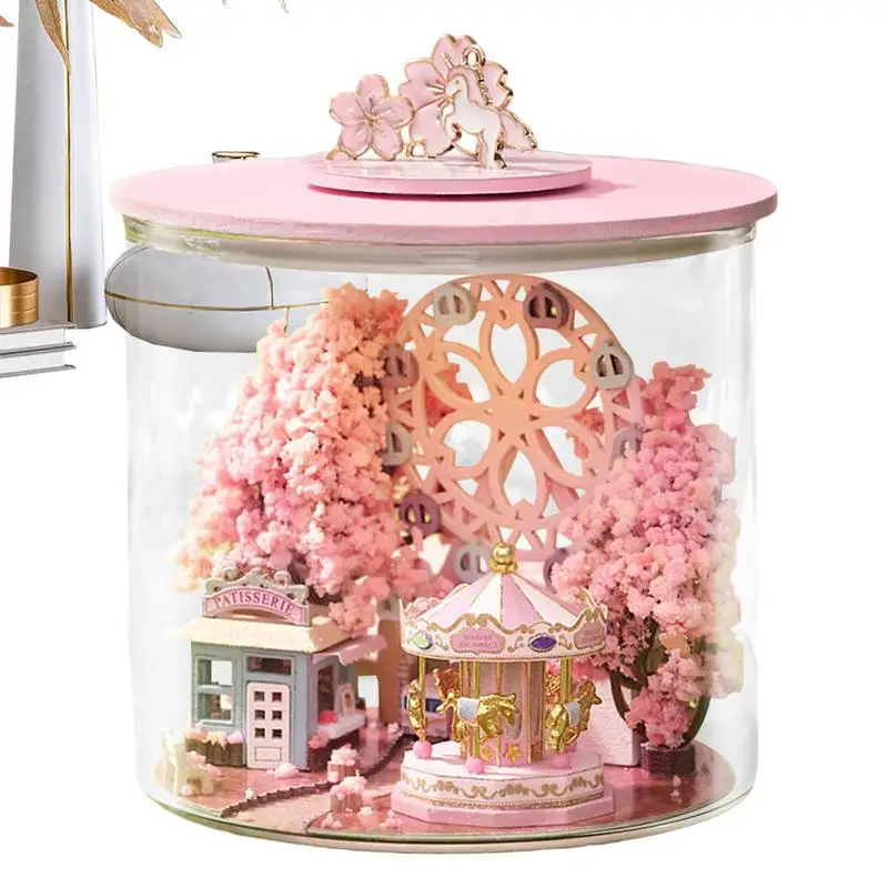 

Miniature House Kit 3D Light Up Cottage Model DIY Playset Wooden Furniture Kit For Kindergarten Table Decors 3D Handmade Cottage