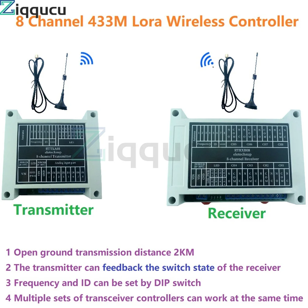 

8CH 433M Lora пульт дистанционного управления обратная связь точка-точка беспроводной модуль реле IO Swicth для умного дома PTZ