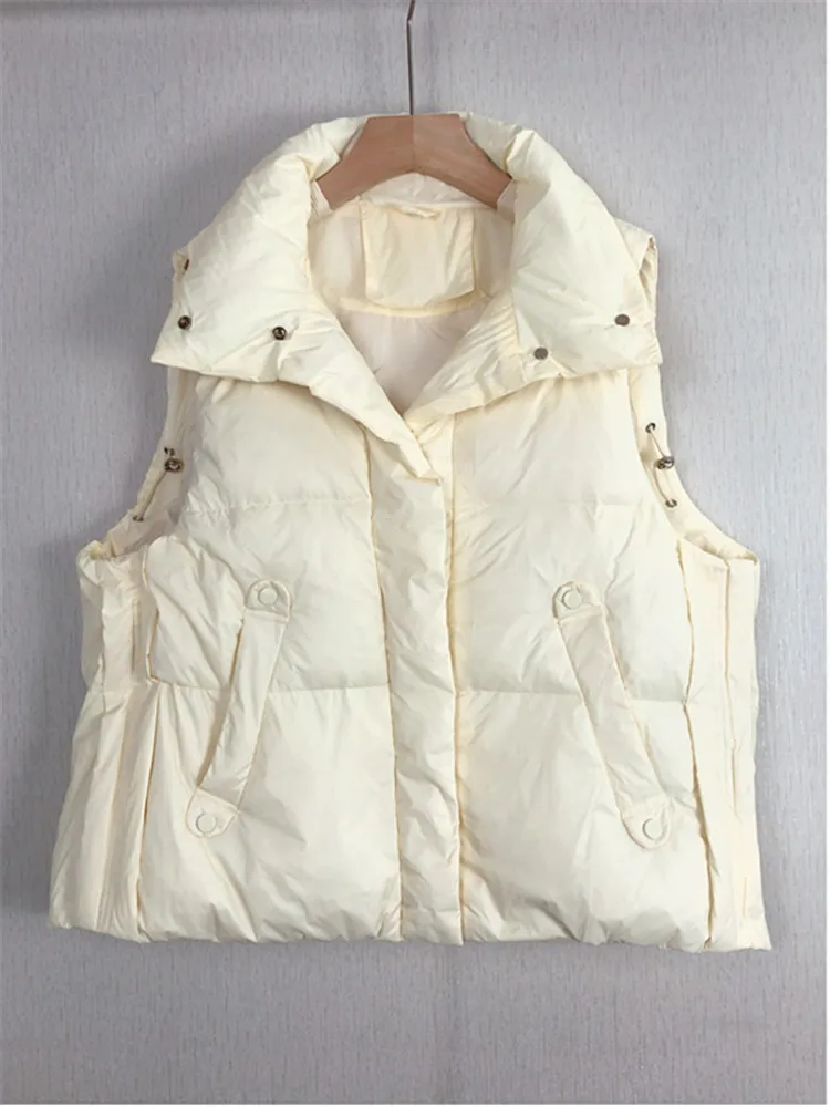 Down jacket vest for women in autumn and winter 2023 New style white duck down outer vest loose stand collar short jacket