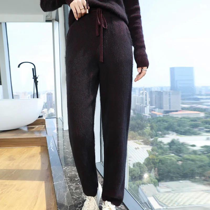 100% норковые кашемировые женские брюки с широкими штанинами Новинка