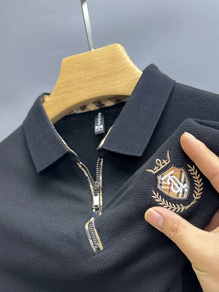 

100%new Cotton Fashion Brand Polo Short-sleeved T-shirt for Men's Summer Embroidery Loose Casual Clothes with Zipper Lapel M-4XL