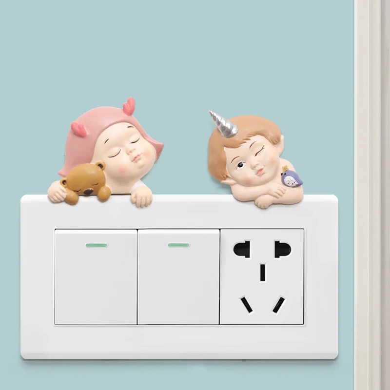 

Pack of 4pcs Fairy Switch Sticker Cartoon Animal Wall Decor Miniature Resin Sheep Home Light Switch Decor Decals