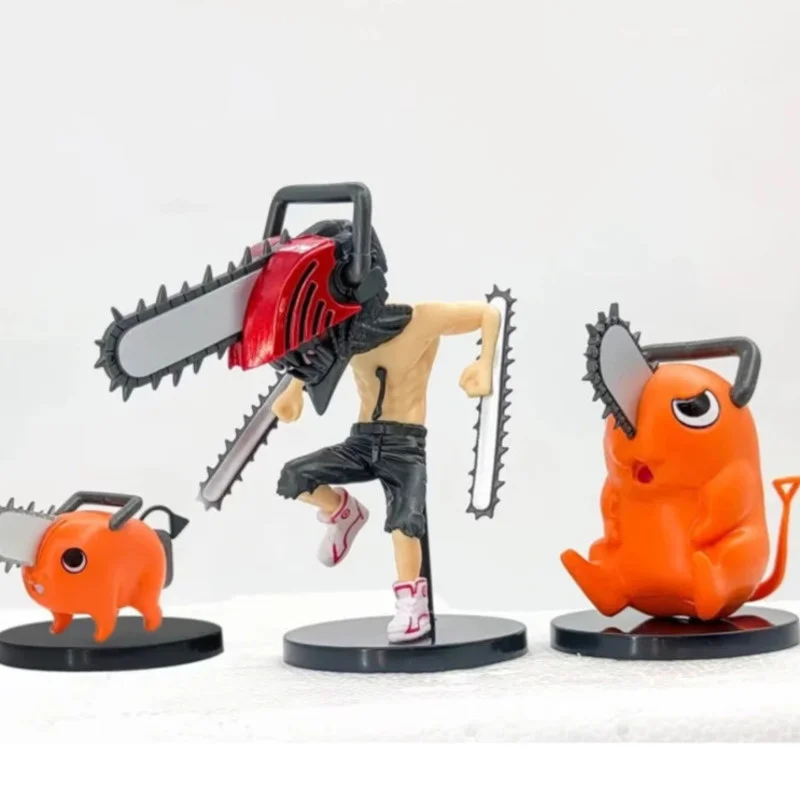 

3Pcs 10Cm Anime Chainsaw Man Figure Pochita Power Electric Times Kawaii Q Version Figural Toys Denji Pvc Model Doll Gift Dector