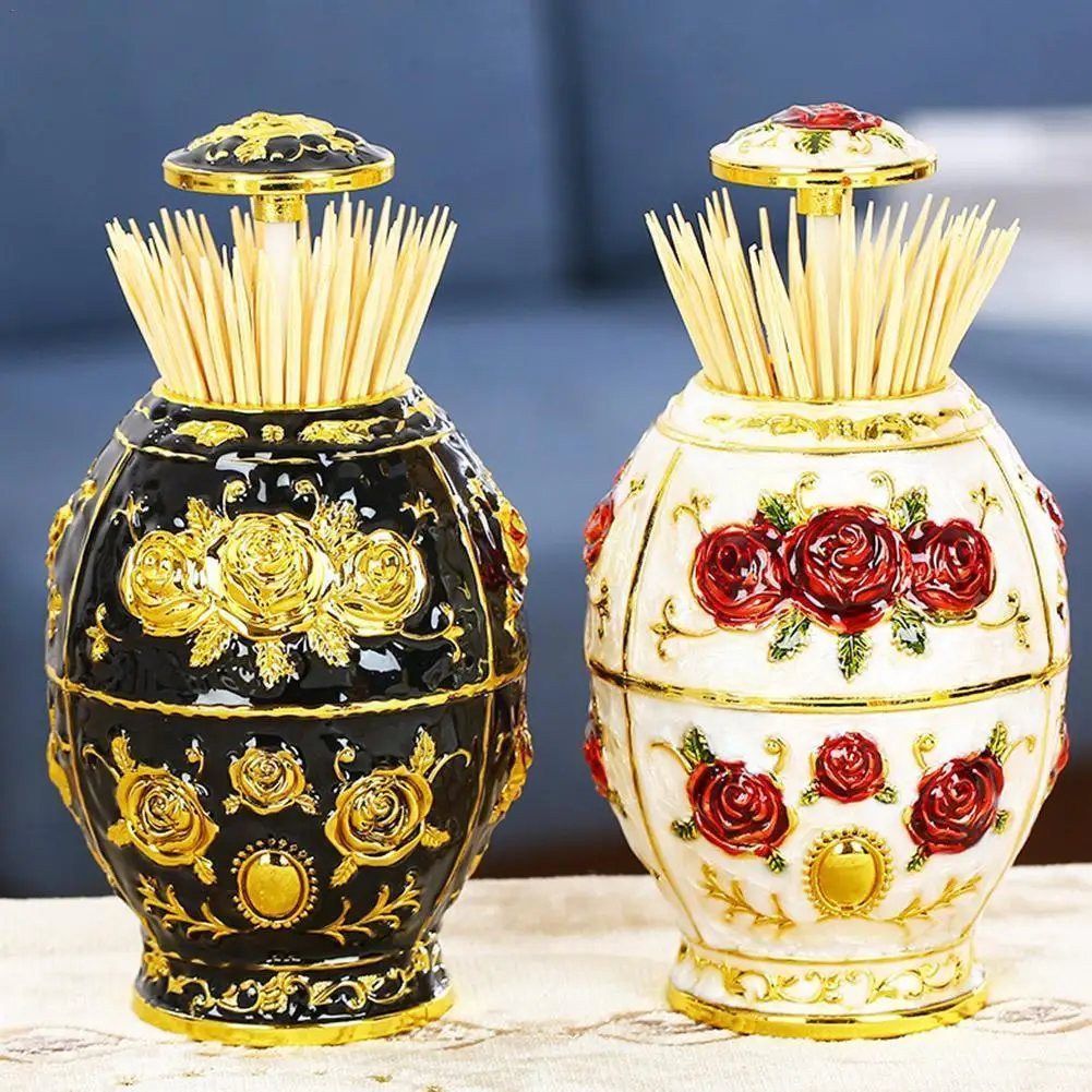 

Metal Vintage Automatic Toothpick Holder Zinc Alloy Box Toothpick Dispenser European Metal Organizer Style E5o7