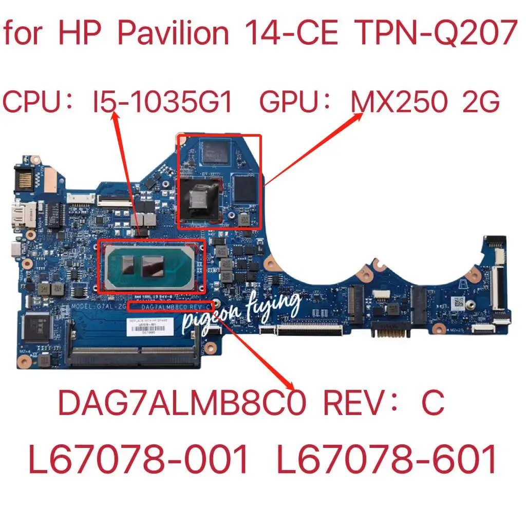 

Материнская плата для ноутбука HP Pavilion 14-CE, I5-1035G, 1 ЦП MX250, 2G, графический процессор