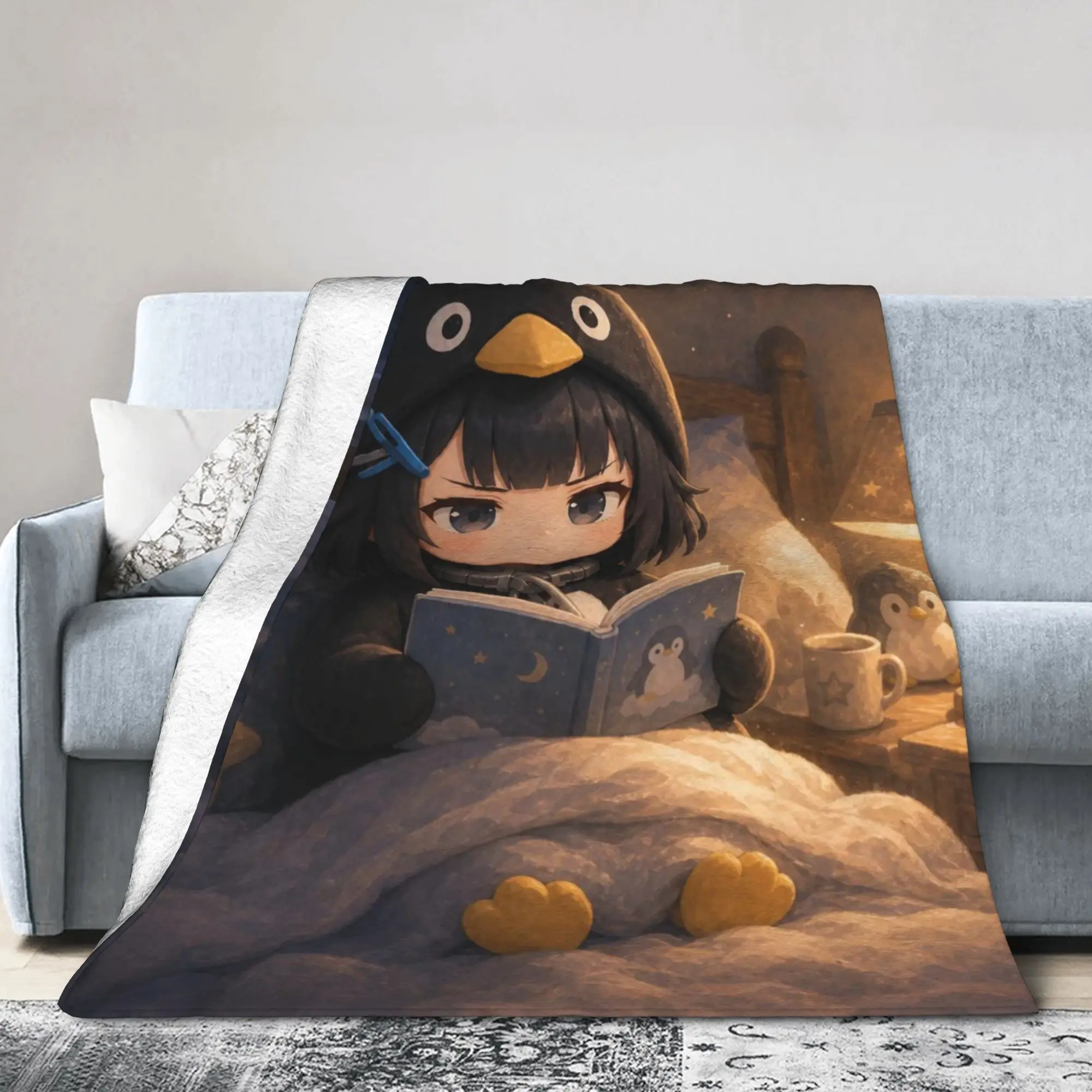 Фото Вязаное одеяло Gugu Gaga Penguin из вельвета для чтения книг, теплое покрывало для путешествий на природе №2