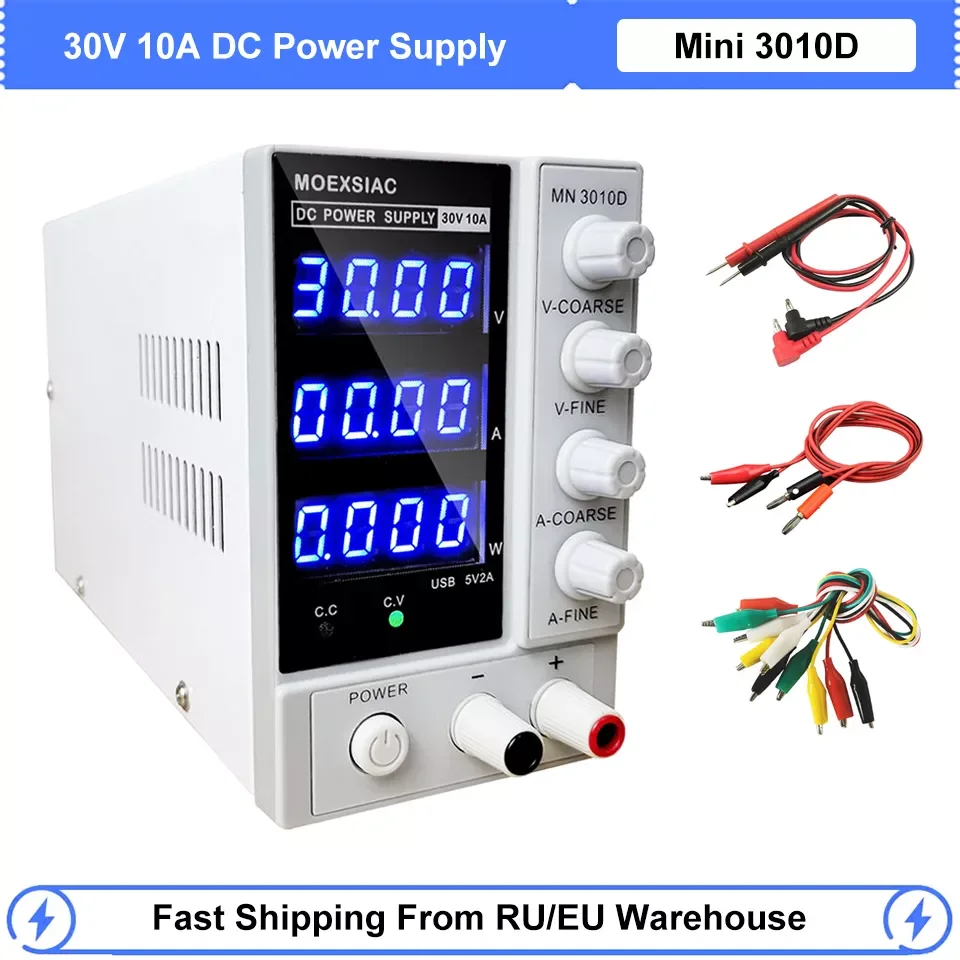 

Mini 3010D Adjustable Laboratory DC Power Supply 30V 10A LED Digital Lab Power Supplies Voltage Regulator Switching Bench Source