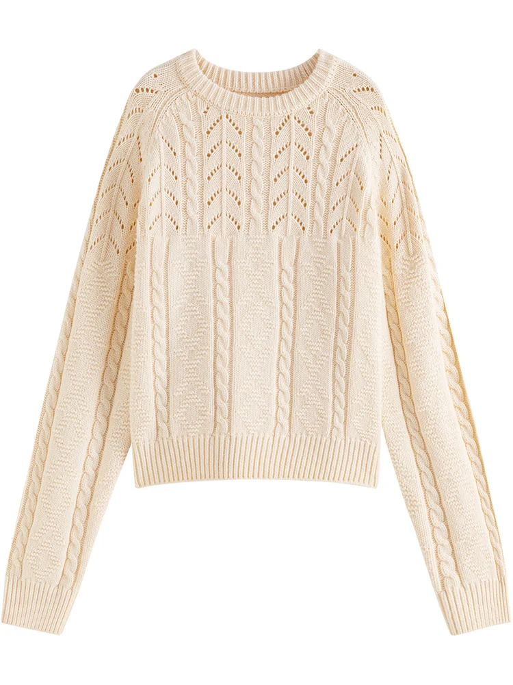 FSLE офисный женский витой шерстяной свободный пуловер с круглым вырезом свитер 2023