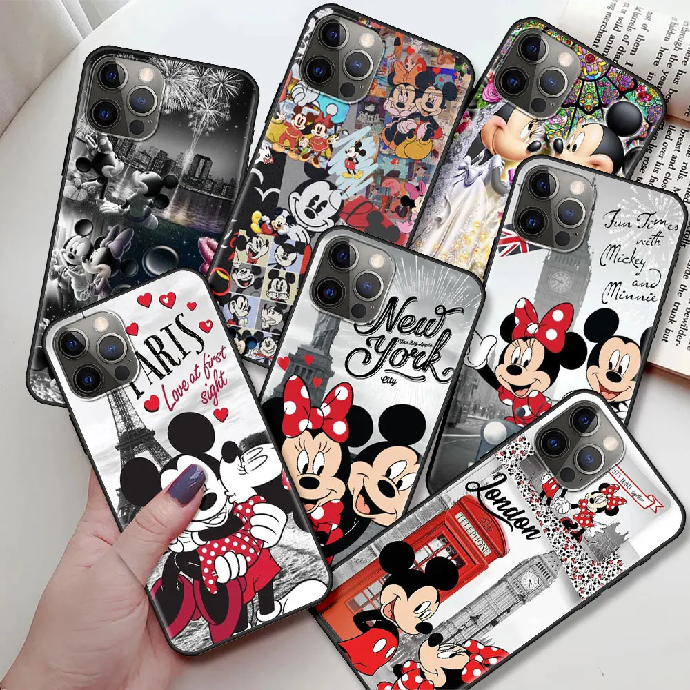 

Black Phone Case for Apple iPhone 11 12 13 Pro Max 8 7 Plus XR X Waterproof Celular Cover XS 6S SE Funda American Minnie Mouse