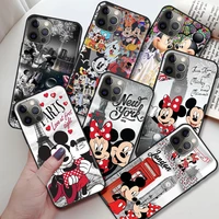 black phone case for apple iphone 11 12 13 pro max 8 7 plus xr x waterproof celular cover xs 6s se funda american minnie mouse
