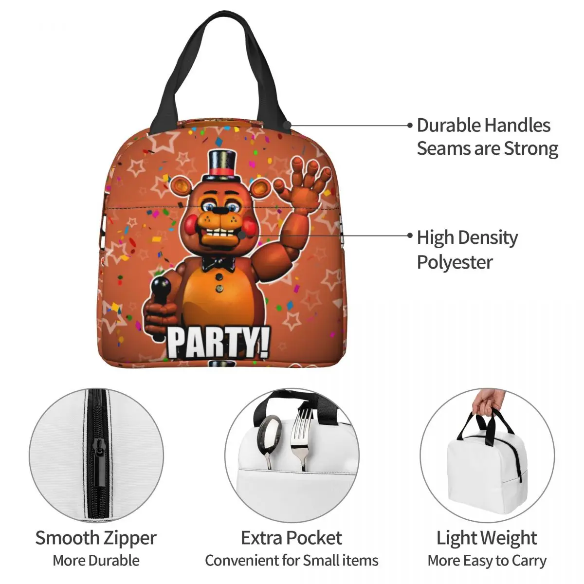 Фото FNAF At Freddys Merch Изолированная сумка для обеда для хранения пикника Коробки для еды Многоразовые термохолодильники Ланч-боксы №5