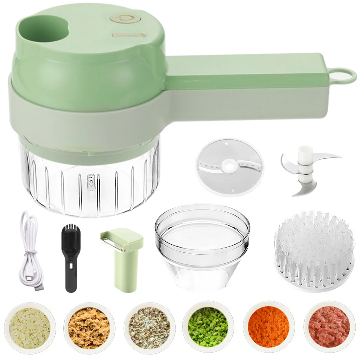 

4 in 1 Electric Vegetable Cutter Set Handheld Garlic Slicer Multifunctional Food Chopper Portable Rechargeable Vegetables Mincer