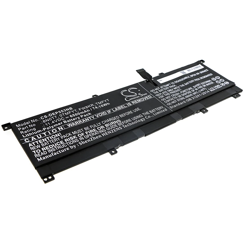 

CS 6500 мАч/74.10Wh Аккумулятор для ноутбука DELL Precision 5530 2-в-1, XPS 15 2-в-1, XPS 15 9575,XPS 15 9575 i5-8305G,FW8KR,TMFYT