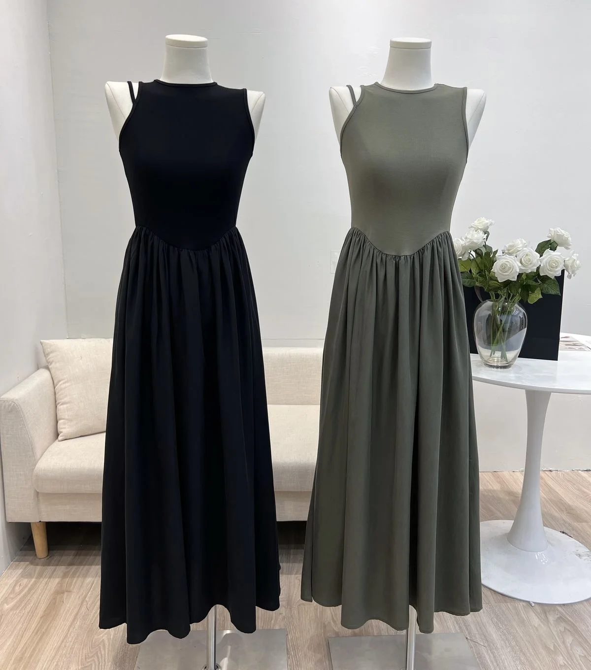 

Однотонное облегающее платье на бретелях, зеленое, черное Летнее Длинное Платье