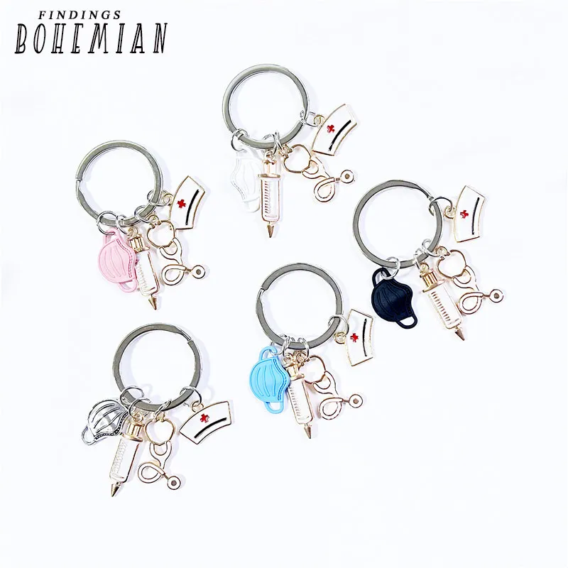 

New Design Keychain Doctor Medical Tool Stethoscope Syringe Mask Key Ring Nurse Medical Student Gift Keychain Souvenir