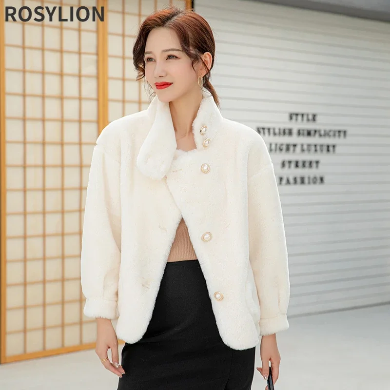 Женское меховое пальто на пуговицах короткая теплая пушистая плюшевая куртка из