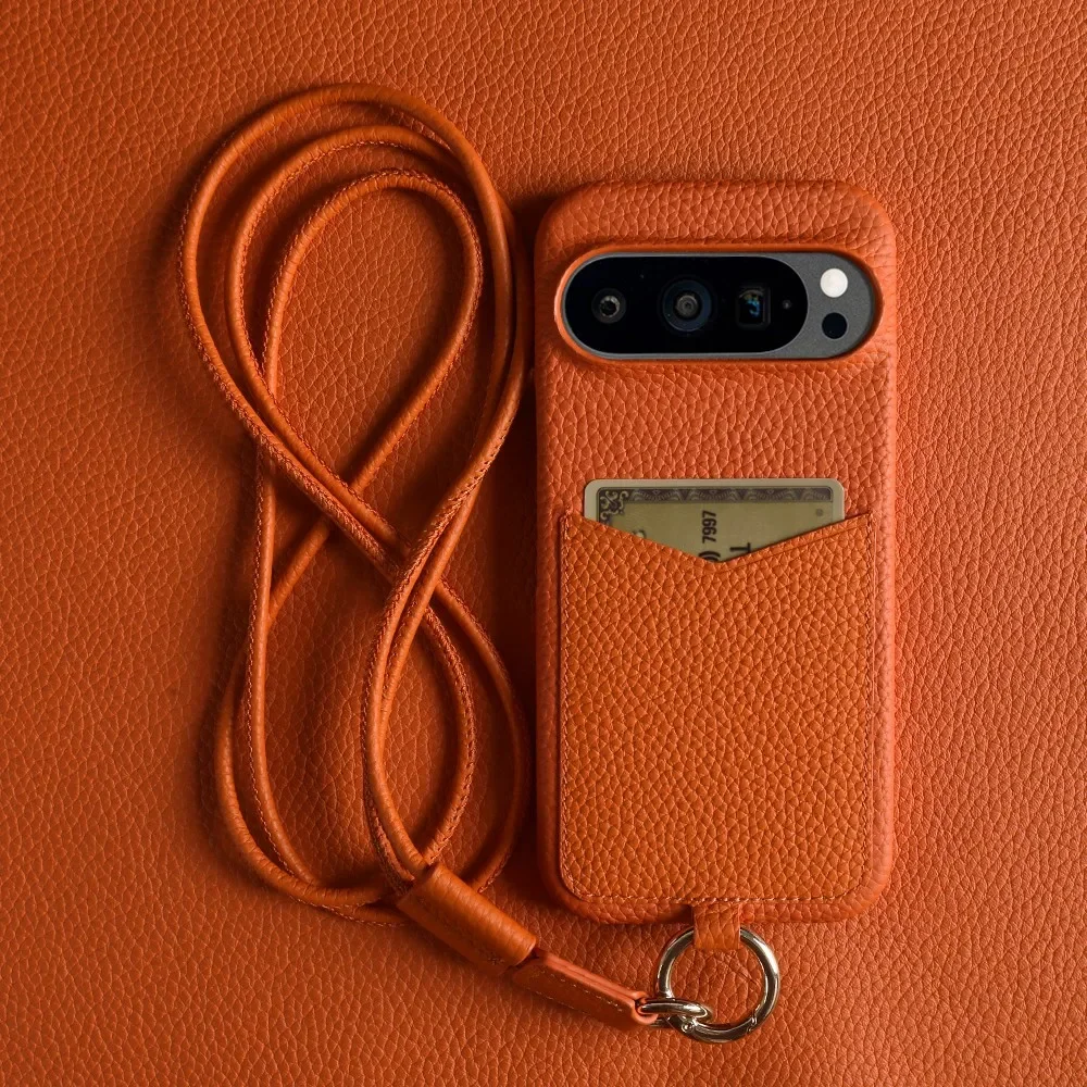 Роскошный чехол из натуральной кожи с ремешком для Google Pixel 9 Pro ...