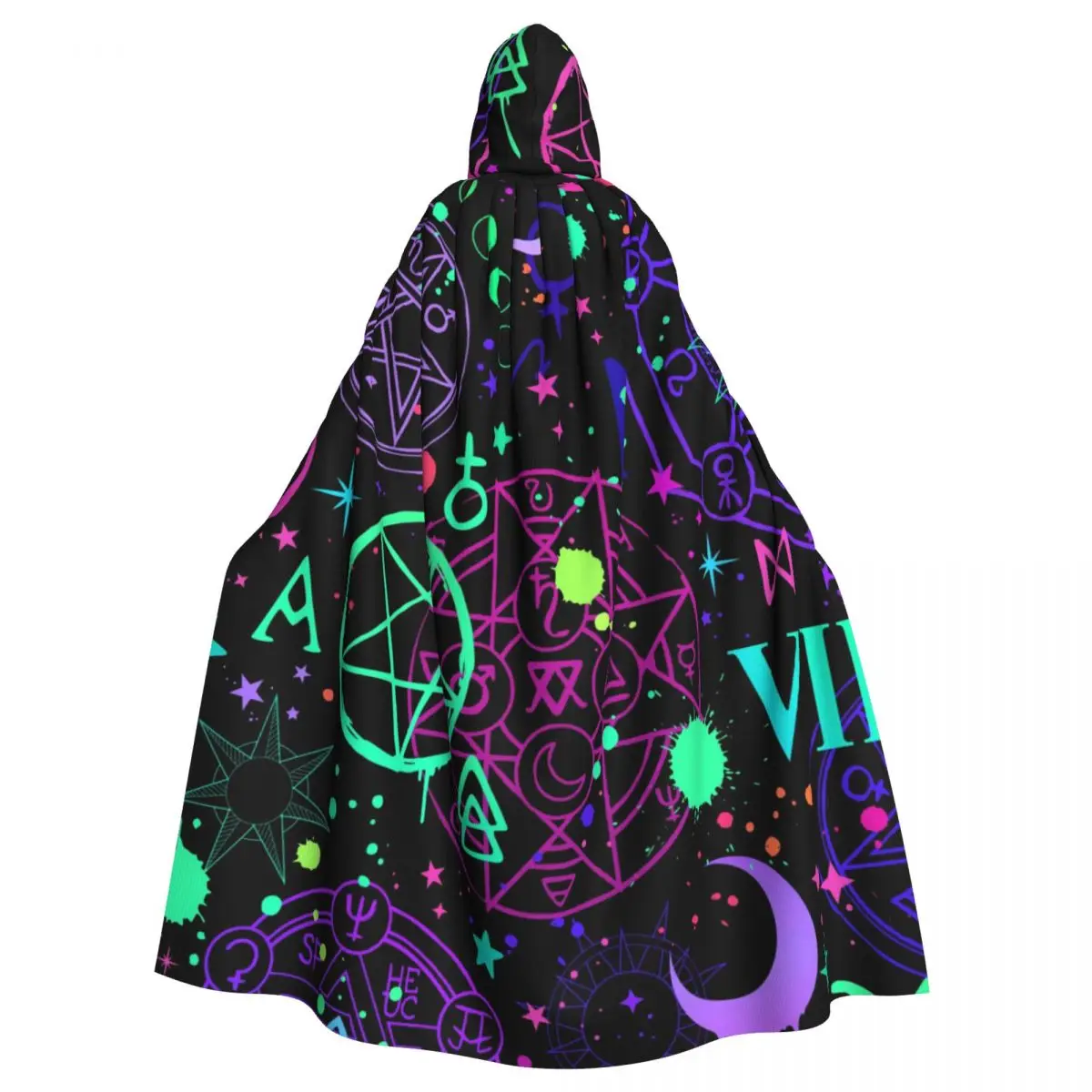 

Hooded Cloak Unisex Cloak with Hood Magical Alchemical And Cosmic Signs Cloak Vampire Witch Cape Cosplay Costume