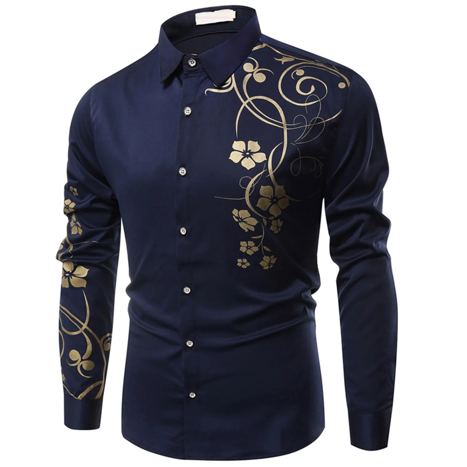 

Fashion Button Printed Casual Lapel Men's Long-sleeved Shirt Men Shirts Mesh Sleeve Shirt