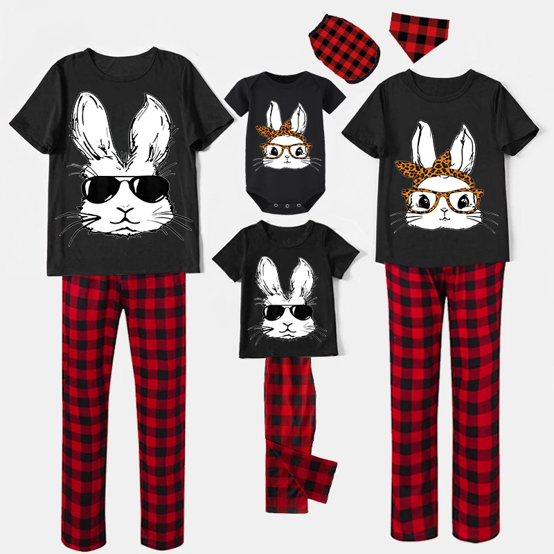 Easter Family Matching Pajamas Exclusive Design Happy Easter Bunny With Glasse Black Pajamas Set