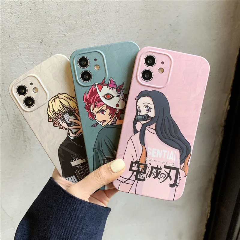 

Japan Anime Demon Slayer Phone Cases For iPhone 13 12 11 Pro Max Mini XR XS MAX 8 X 7 SE 2020 Couple Anti-drop Soft Cover Gift