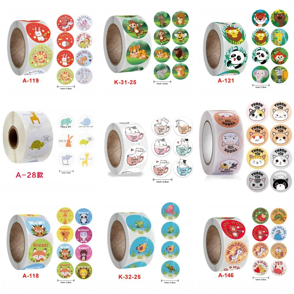 

100/500pcs Cartoon Animal Label Stickers Decals Teaching Supplies for Kids Classroom Home Rewards Party Favor Planners, Journals