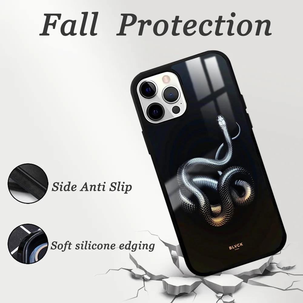 Luxury Black B-Blvck Snake Flowers Phone Case For IPhone 16 15 14 13 Pro Max Plus Mini Magsafe Mirror Wireless Magnetic Cover