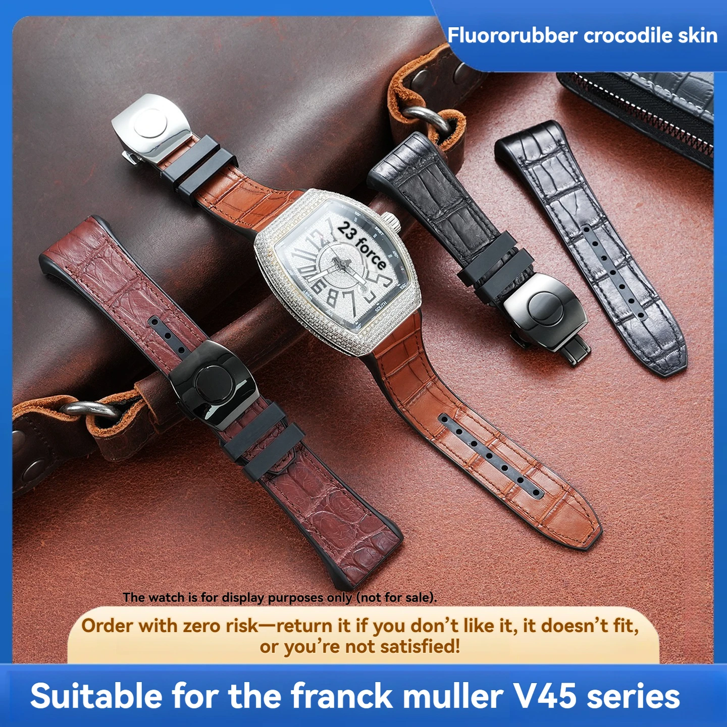 Фото Подходит для часов Frank Muller V45, модифицированный ремешок из американской крокодиловой кожи, 8880, сменные кожаные аксессуары для часов. №5