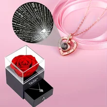 Love Heart Necklace With Luxury Rose Box 100 Languages I Love You Projection Jewelry For Girlfriend 2023 Christmas Romantic Gift